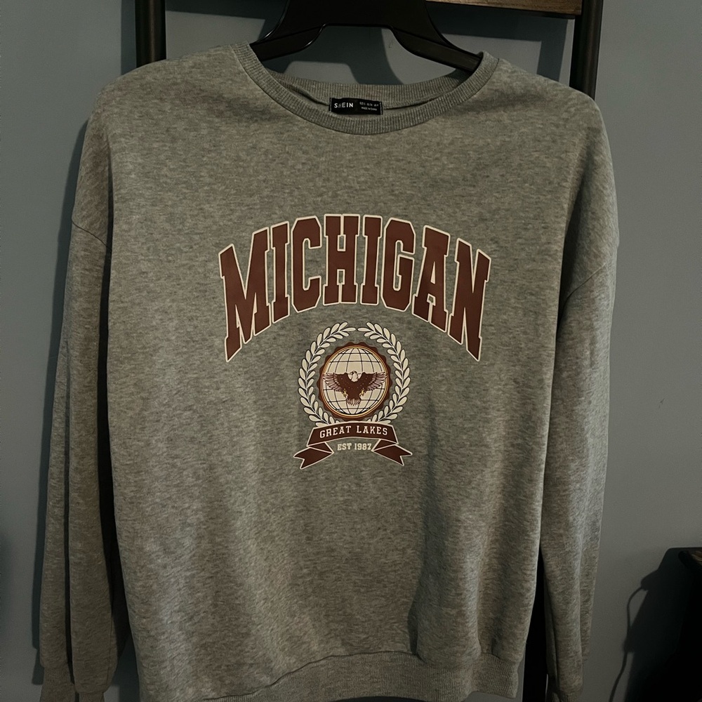 SHEIN Gray Michigan Crewneck Sweater